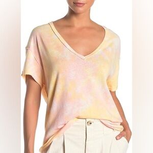 Free people tie dye yellow / pink / white top with open back